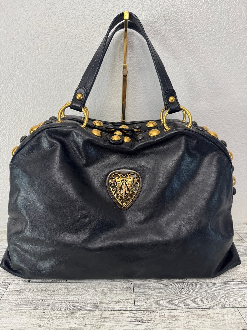 Gucci Babouska Vintage Black Leather Studded Bag
